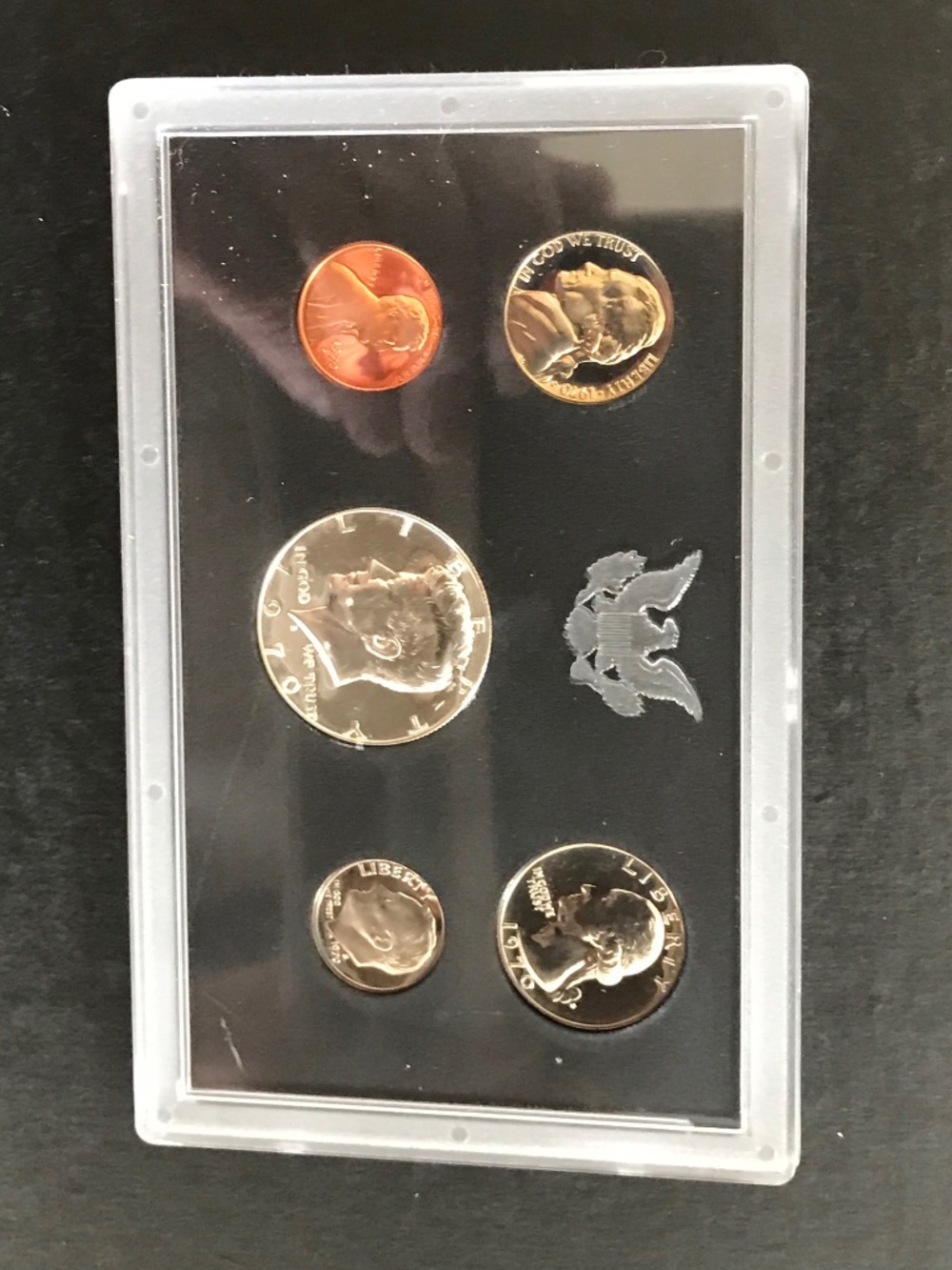 1970 US Mint Proof Set OGP - 5 coins- 40% JFK Half -SMALL DATE Lincoln Cent